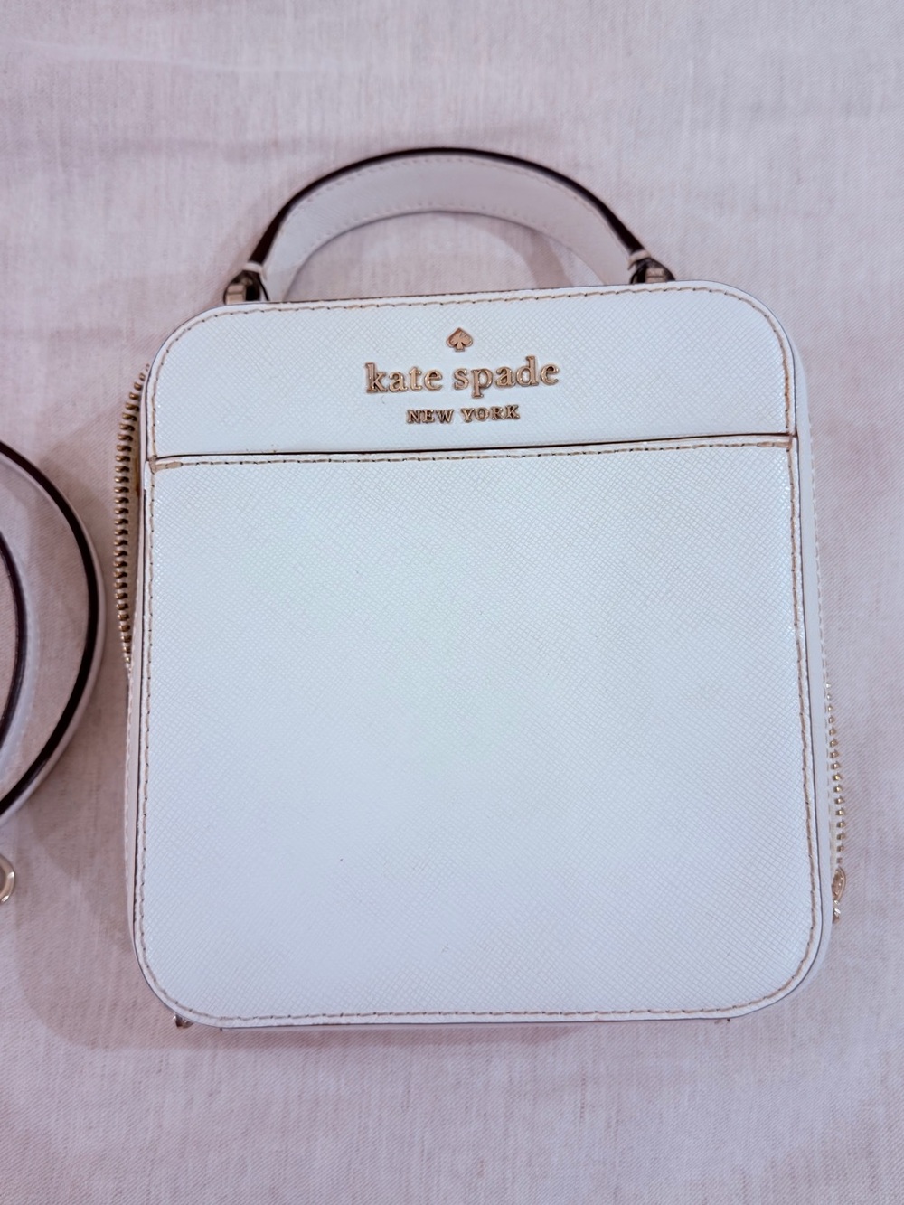 kate spade white mini top-handle and crossbody bag with gold logo